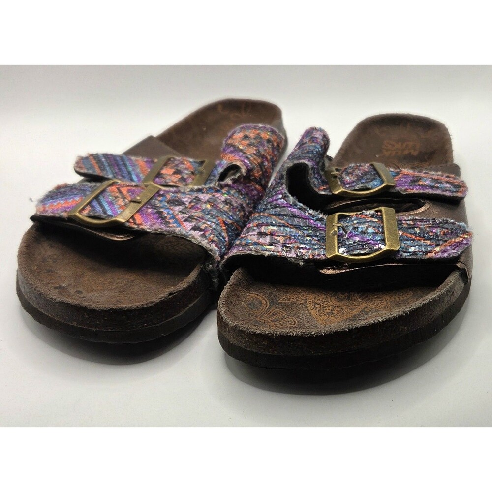MUK LUKS Marla Multi Color Sequin Double Strap Slide Sandals Womens Size 9 Boho
